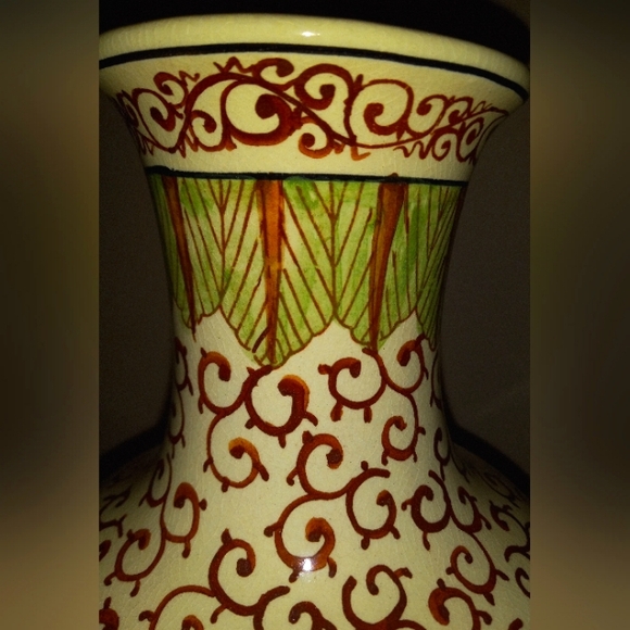 Vtg Antique Asian Chinoiserie Porcelain Large 13" Hand Painted Floral Vase - Picture 5 of 11